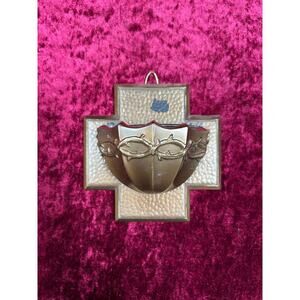 Vintage Religio Wall Decor Metal Holy Water Font Crown Of Thorns West Germany
